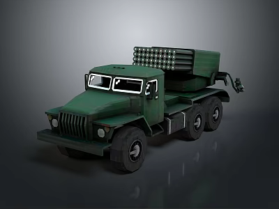 Green Military Truck with Missile Launcher System and Heavy Duty Six Wheeled Design 3d model
