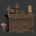 Vintage Wooden Cabinet With Dessert Display Cake Stand Fruit Bowl And Chocolate Bars