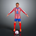 Man Wearing Red White Striped Jersey Blue Shorts Red Socks Standing With Football Arms Outstretched