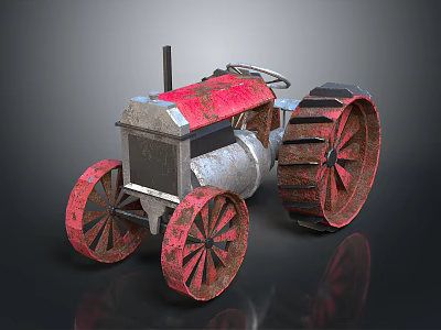 Vintage Red And Silver Tractor With Large Wheels And Classic Design 3d model