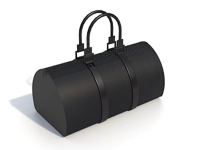 Stylish Black Leather Cylinder Handbag With Double Handles And Strap Details 3d model