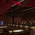 Warm Lit Bar Interior With Traditional Design Wine Racks And Stools 3d model