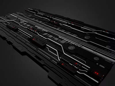 Futuristic Mechanical Structure With Black Surface White Accent Lines And Red Illuminated Details 3d model