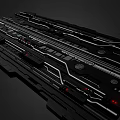 Futuristic Mechanical Structure With Black Surface White Accent Lines And Red Illuminated Details