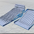 Blue And White Snow Themed Playground Slides With Wavy And Grid Surfaces For Outdoor Fun
