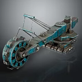 Turquoise Industrial Mechanical Device With Large Wheel And Tracks Design