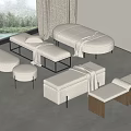 Modern Light Colored Sofa Stools With Fabric Upholstery And Wooden Legs In Minimalist Living Room