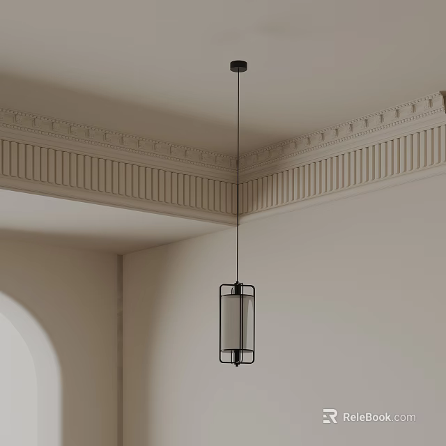 Modern Interior Pendant Light With Black Frame Glass Shade And Decorative Cornice 3d model 
