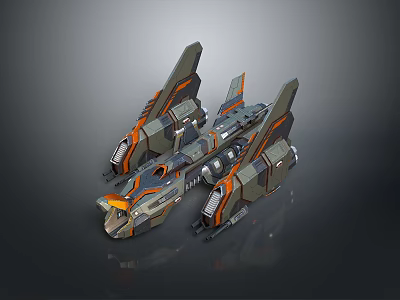 Detailed Futuristic Spaceship 3D Model With Metallic Body And Orange Gray Accents 3d model