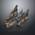 Detailed Futuristic Spaceship 3D Model With Metallic Body And Orange Gray Accents