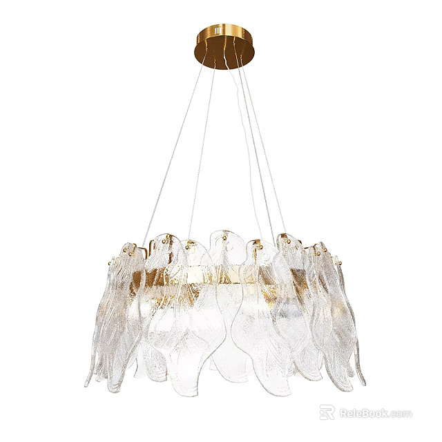 Elegant Modern Chandelier With Transparent Glass Leaf Shades And Golden Metal Frame 3d model 