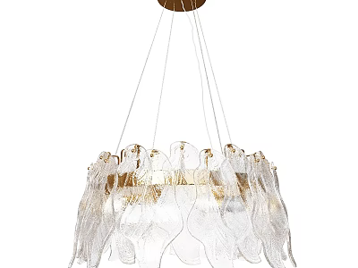 Elegant Modern Chandelier With Transparent Glass Leaf Shades And Golden Metal Frame 3d model