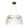 Elegant Modern Chandelier With Transparent Glass Leaf Shades And Golden Metal Frame