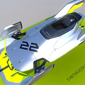 Futuristic Aerodynamic Silver Vehicle Model Display With Yellow Accents And Green Base