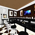 KTV Interior Design With Black Sofas TV Screens Decorative Paintings Marble Floor And Lighting