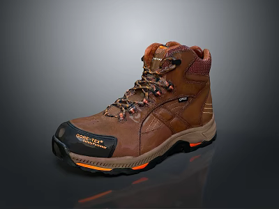 Brown Leather Hiking Boots With Laces Orange Sole And Durable Outdoor Design 3d model