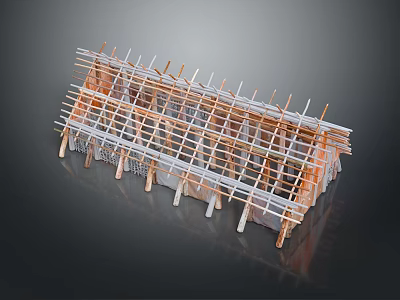 Building Construction Framework With Grid Structure Support Beams And Crossed Columns Design 3d model