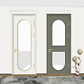 White and Green Swing Doors with Arched Glass Panels for Shop
