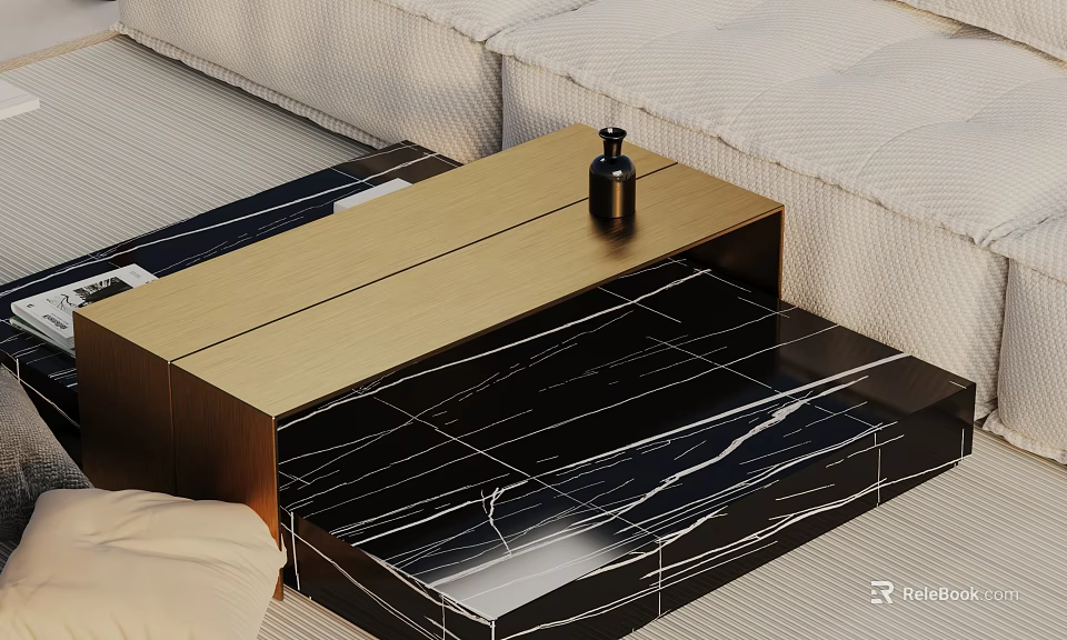 Elegant Modern Living Room Coffee Table With Black Marble Tabletop And Gold Frame 3d model 