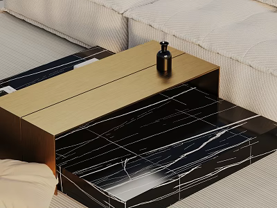 Elegant Modern Living Room Coffee Table With Black Marble Tabletop And Gold Frame 3d model