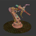 Copper Colored Industrial Robot Arm With Mechanical Gripper And Grid Platform Base