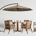 Outdoor Wooden Table And Chair Set With Wicker Chairs Cantilever Umbrella And Glassware