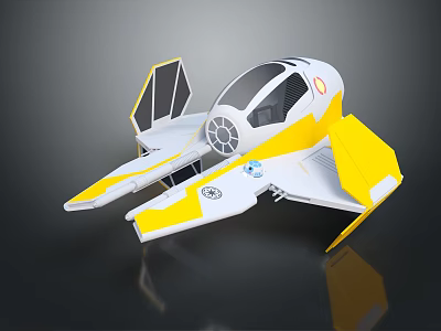 Pilot Operating Yellow White Spaceship With Cockpit And Wing Structure 3d model