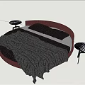 Modern Round Bed Interior Design With Red Headboard Dark Pillows Gray Blanket And Side Tables