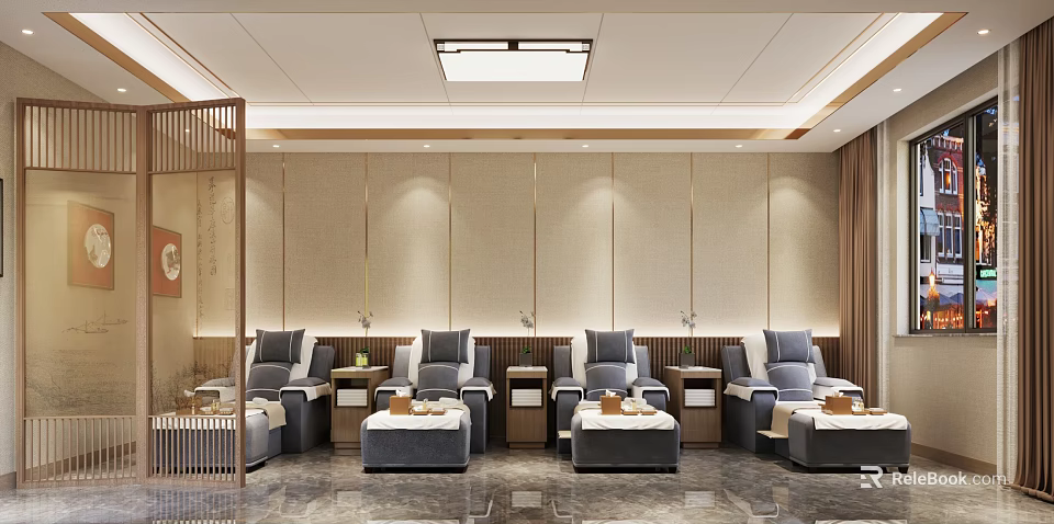 SPA Sauna Relaxing Interior With Comfortable Seating Warm Lighting And Modern Decor 3d model 