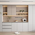 Modern Sideboard With LED Lighting Storage Cabinets And Countertop Decor In Kitchen 3d model