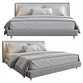 Modern Double Bed With Upholstered Headboard Gray Bedding And Decorative Pillows 3d model