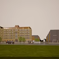 Modern Industrial Factory Building Exterior With Well Lit Windows And Parking Area