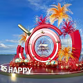 2025 Happy Photo Check in Spot With Red Circle Logo Palm Trees And Blue Sky