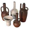 Ceramic Decorative Ornament Set With Brown White Vases Handle Bottles And Textured Design