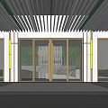 Modern Parking Garage Interior with Brown White Vehicles Glass Doors and Yellow Ceiling Lights
