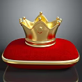Luxurious Golden Crown Jewelry On Red Velvet Base With Gold Trim And Royal Design
