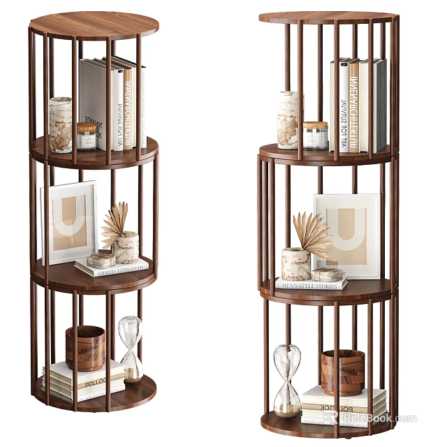 Modern Multi Tier Round Wooden Display Shelf For Home Book Storage And Daily Decoration 3d model 
