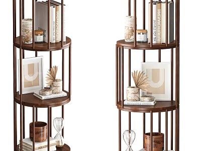 Modern Multi Tier Round Wooden Display Shelf For Home Book Storage And Daily Decoration 3d model