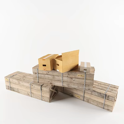 Sturdy Stacked Wooden Crates And Cardboard Cartons For Storage And Shipping 3d model