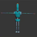 Blue Mechanical Robot With Extended Arms Red Top And Silver Hands