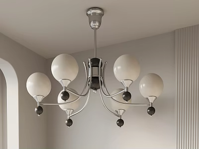 Modern Minimalist Chandelier With White Spherical Shades Metal Frame And Decorative Black Accents 3d model
