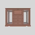 Traditional Wooden Sideboard With Decorative Trim Glass Doors And Three Drawers