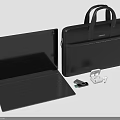 Black Laptop With Protective Case And Electronic Accessories Including Earbuds And Charger