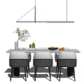 Modern Dining Table Set With Gray White Chairs Pendant Lights And Decorations 3d model