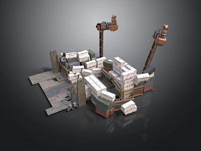 3D Industrial Construction Scene Model With Cranes Containers And Platform Structures 3d model