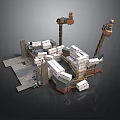3D Industrial Construction Scene Model With Cranes Containers And Platform Structures