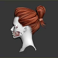 Realistic White Head Mannequin 3D Model With Red Curly Hairstyle Design
