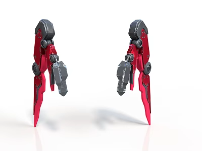 Red And Black Robotic Mechanical Arms With Symmetrical Structure And Industrial Joint Components 3d model
