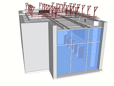 Modern Public Toilet Building Featuring Glass Facade And Roof Support Structure 3d model