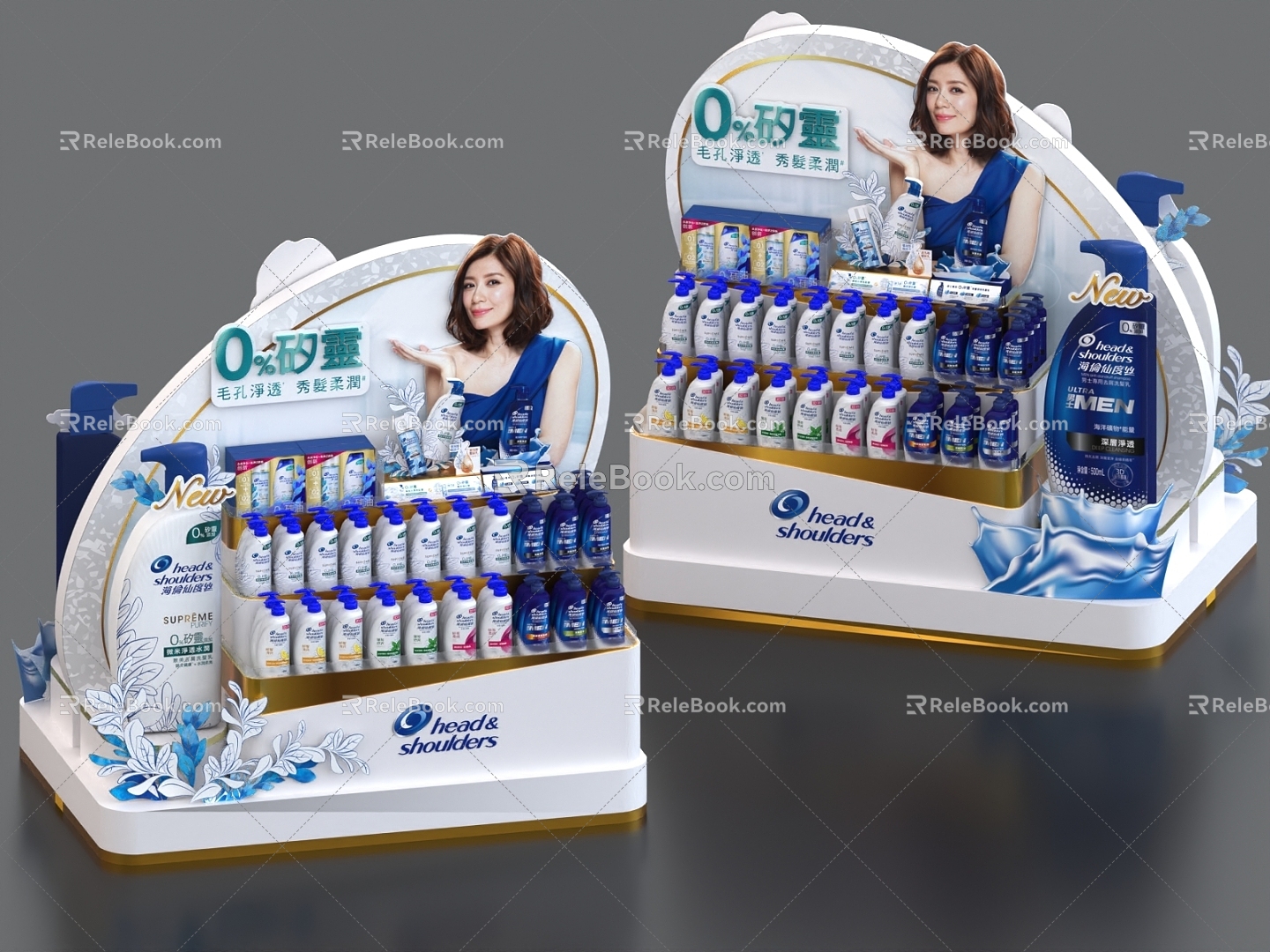 Shampoo shower gel supermarket shelf showcase booth commodity packaging model